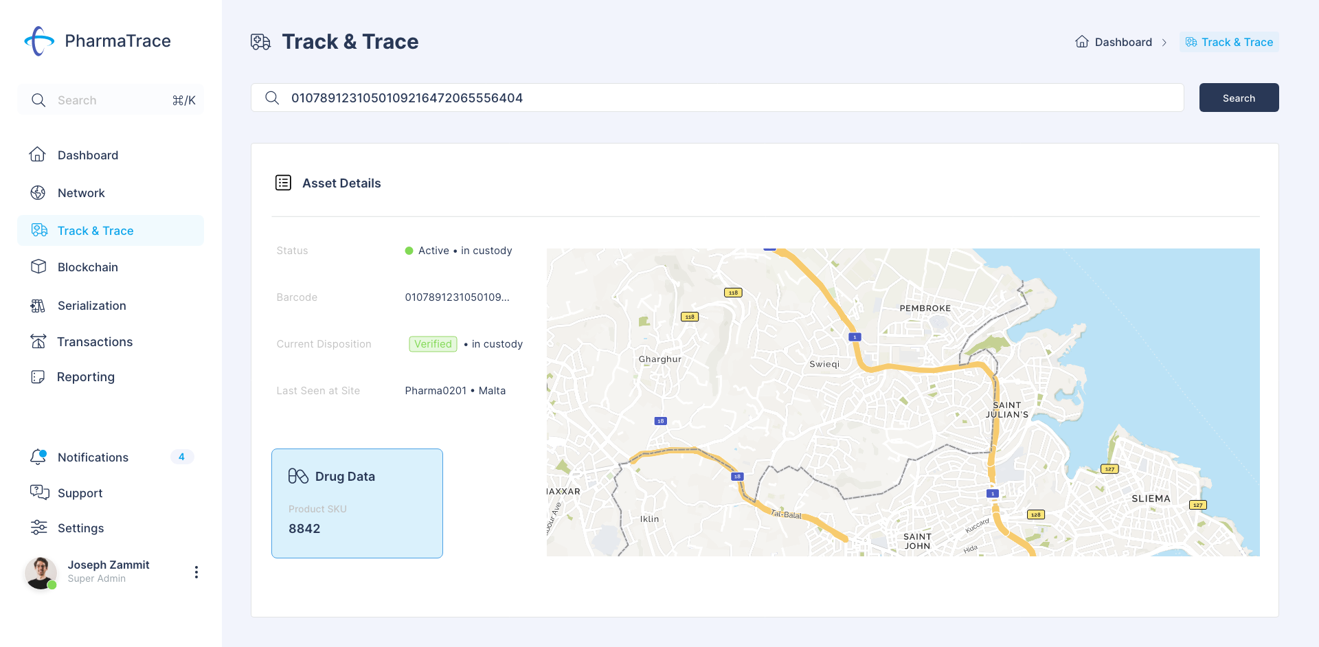 PharmaTrace product screenshot